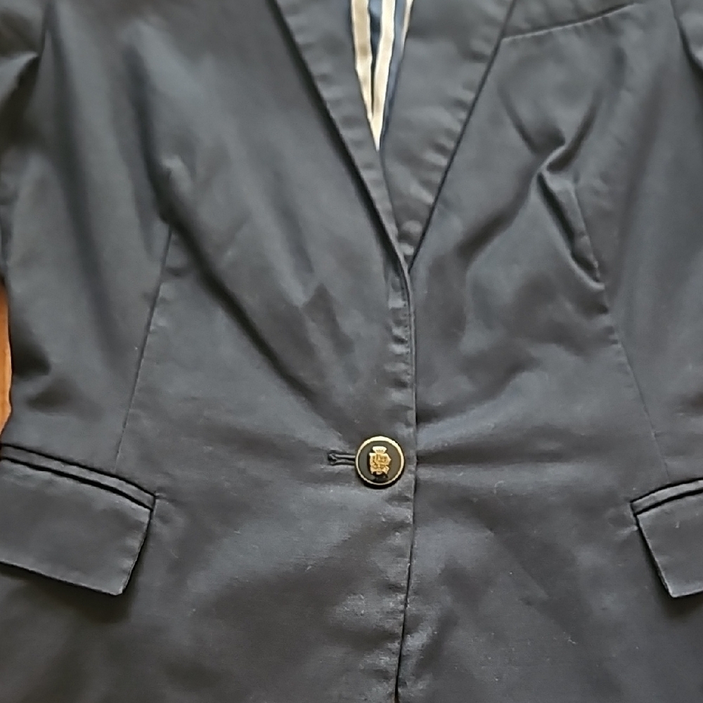 Zara Navy Blue Blazer with Striped Interior - Picture 3 of 10